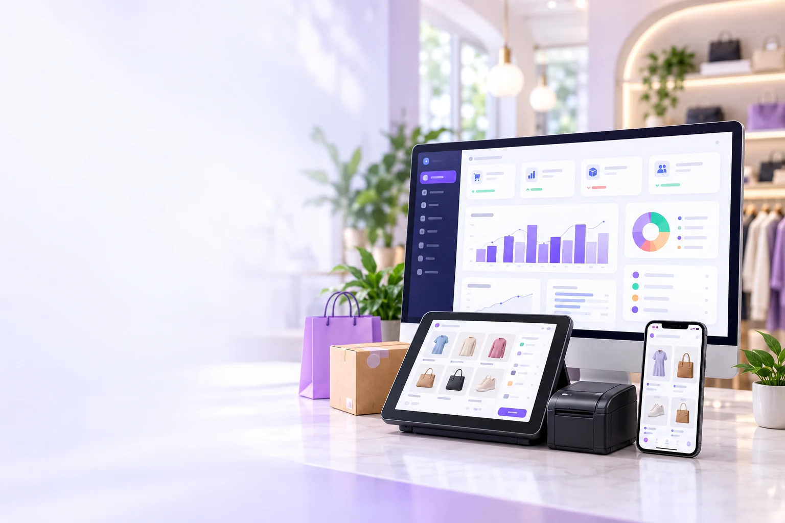 Tulittle dashboard, POS terminal and online store across devices