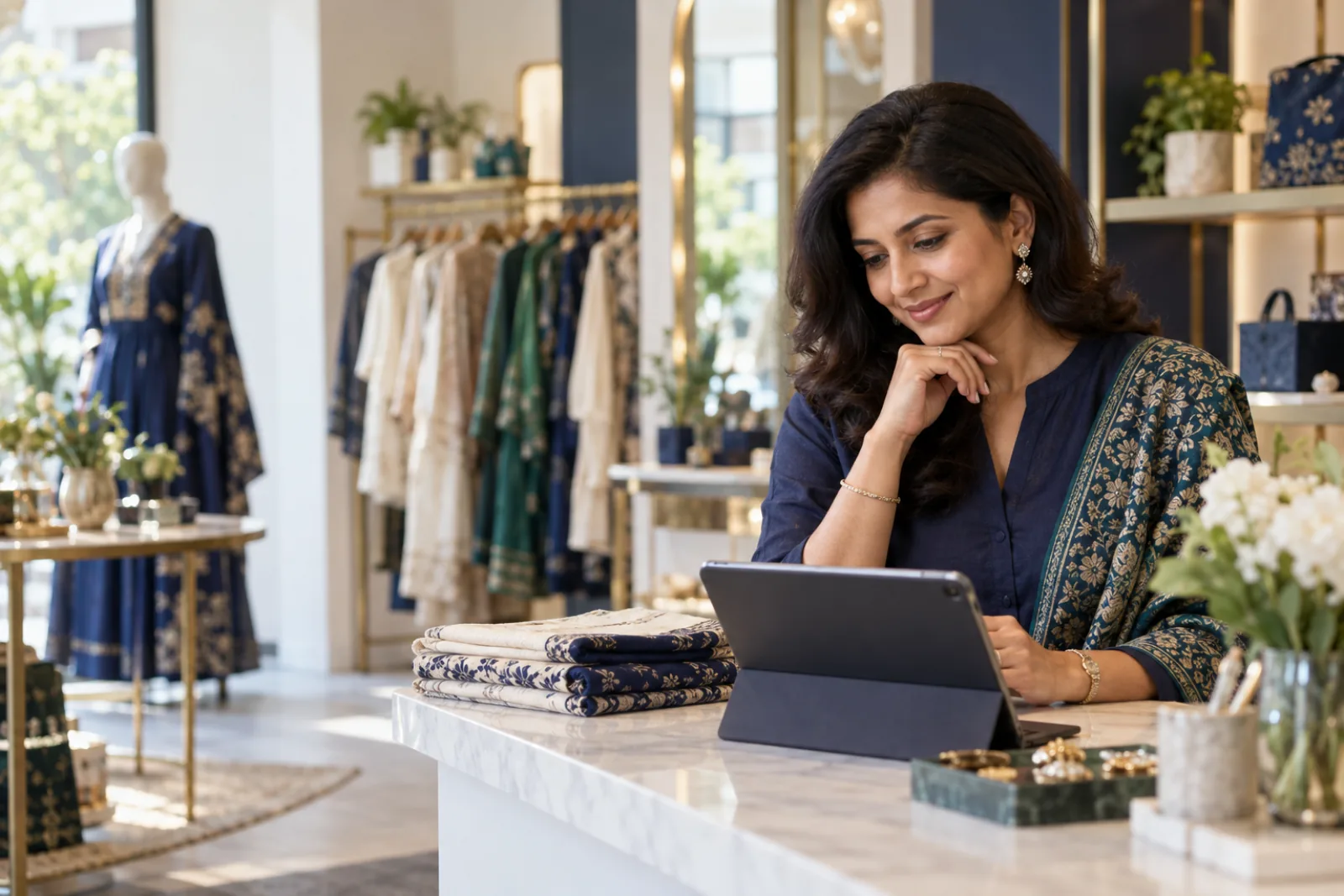 Retail founder in her boutique, representing the customer success story